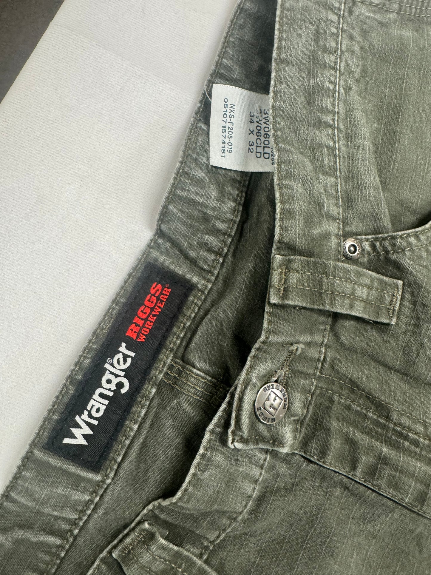 Vintage Wrangler Riggs Workwear Grey Denim Cargo Pants Jeans(34 x 32)