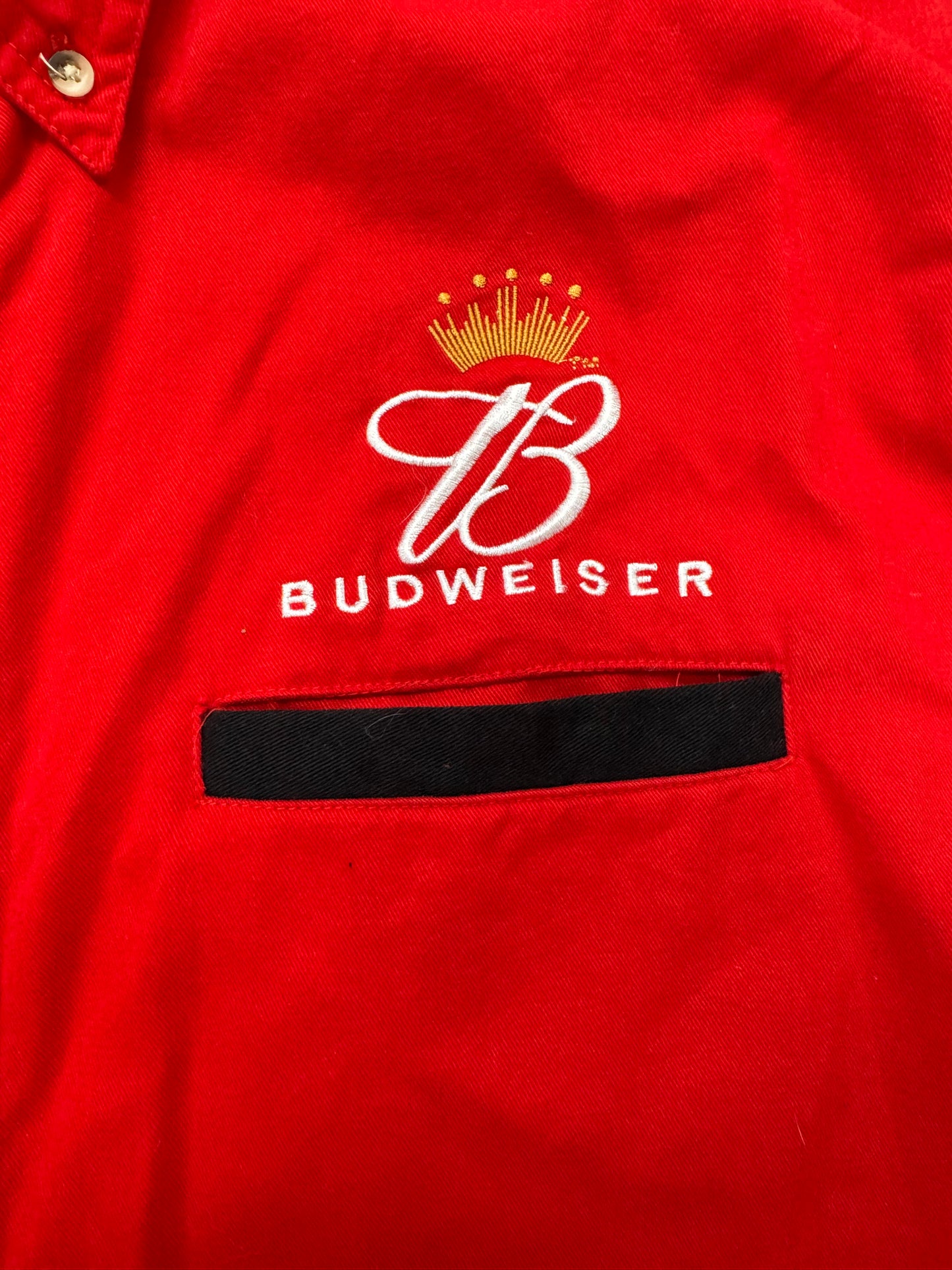 Vintage Budweiser Beer Logo Button Up Short Sleeve Shirt(XL)