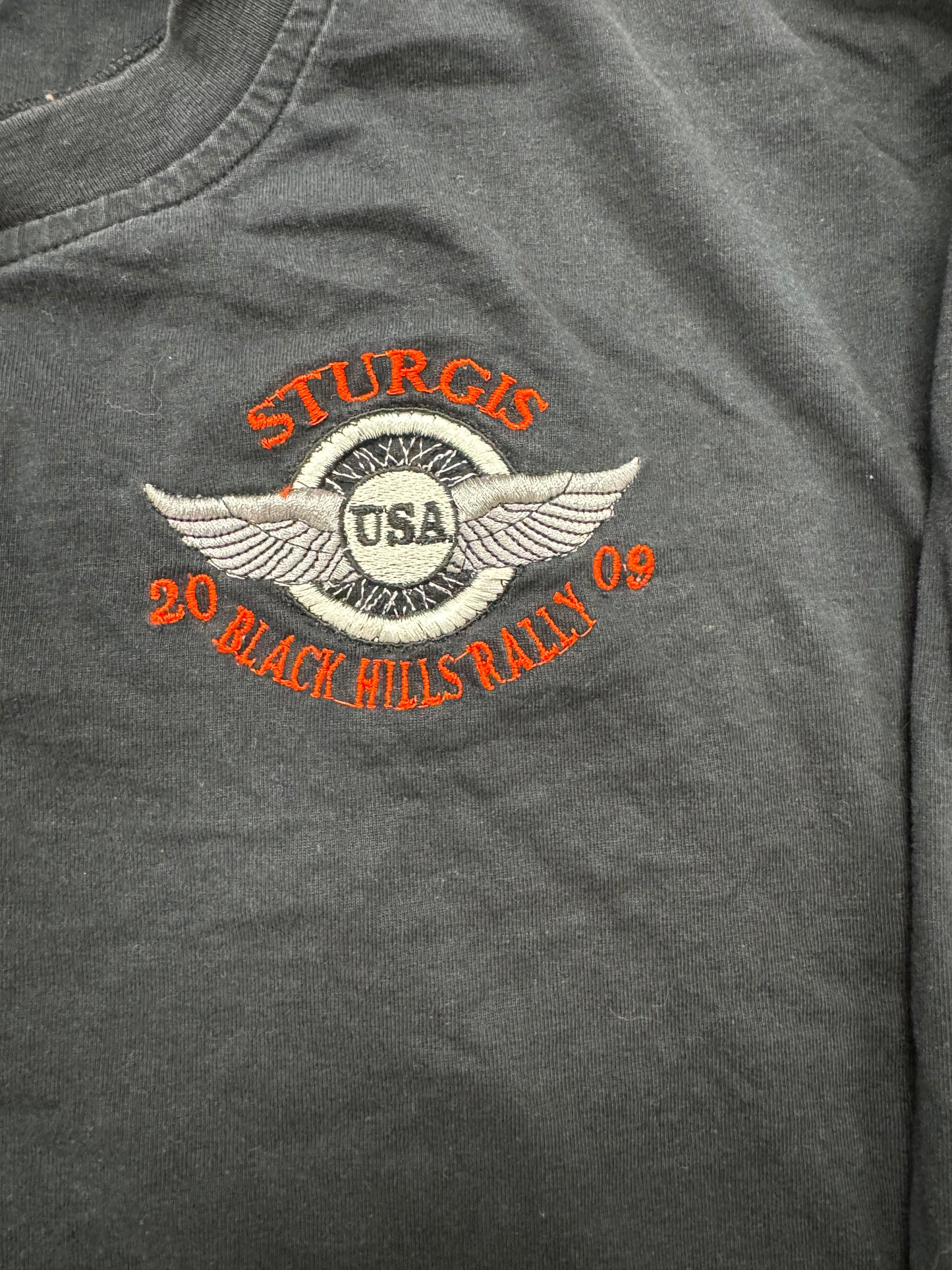 Vintage Sturgis Black Hills Rally 2009 Biker Logo Buttoned Longsleeve Tee(Medium)