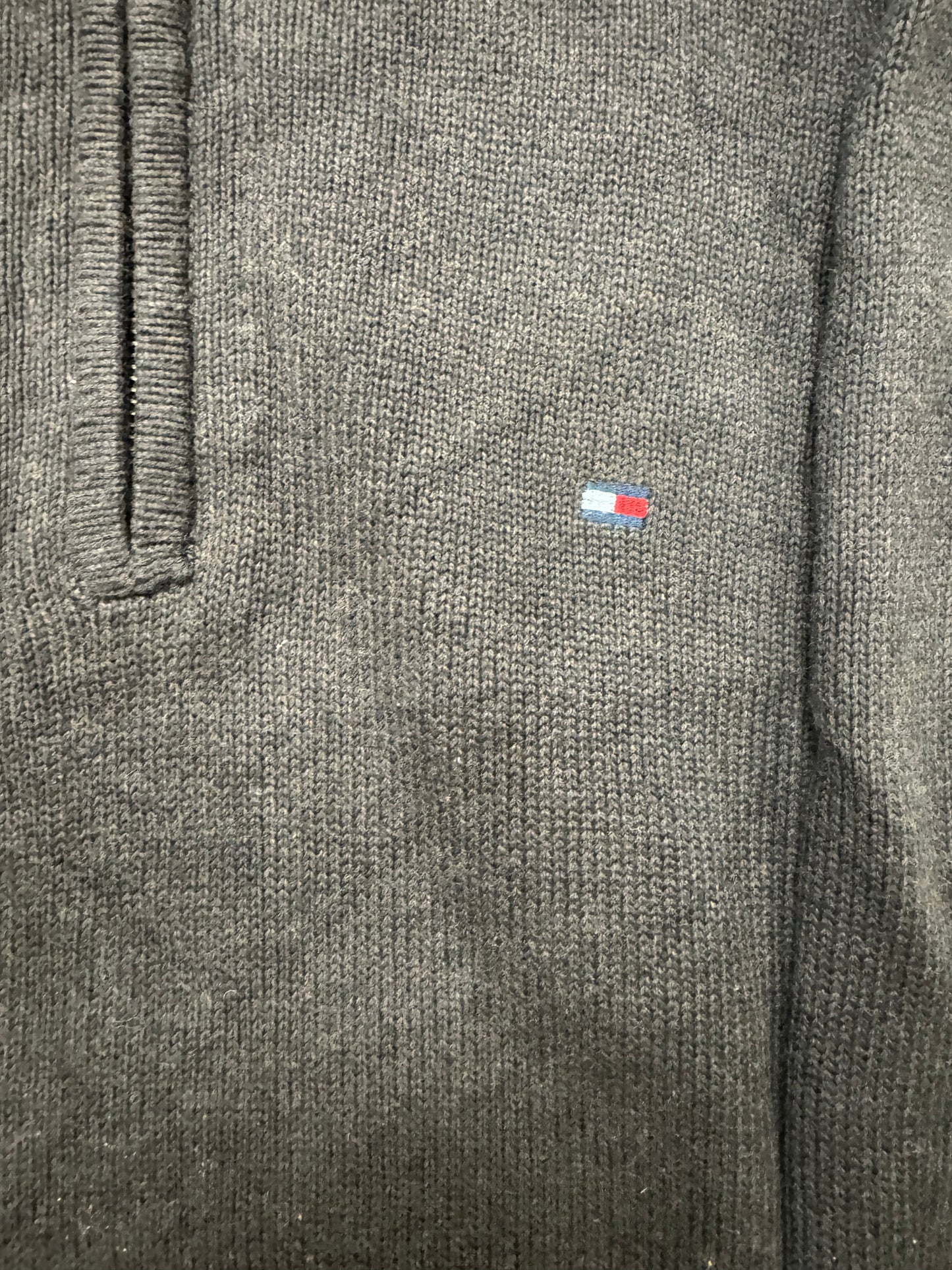 Vintage Tommy Hilfiger Logo Knit Quarter Zip Sweatshirt(Large)