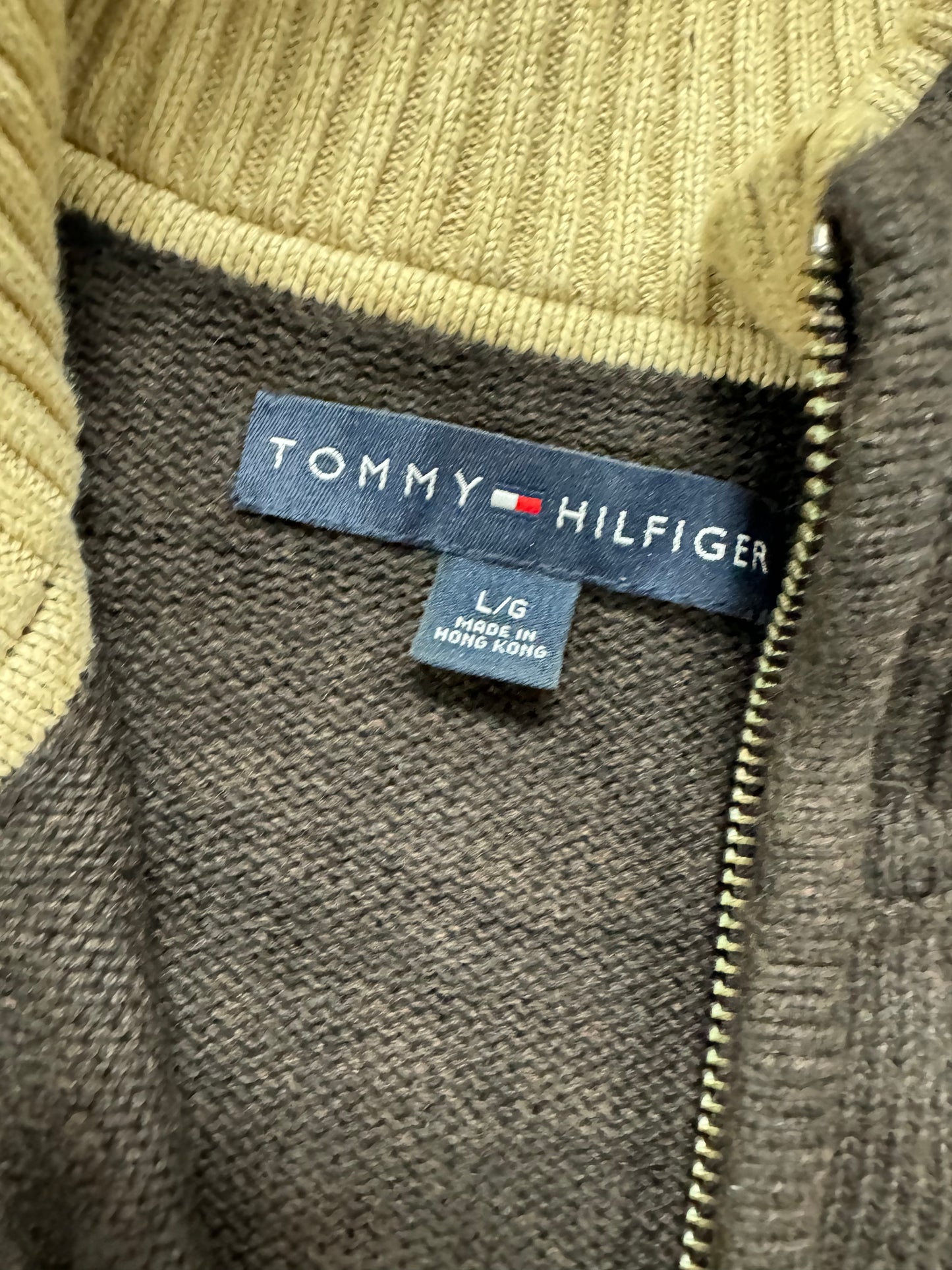 Vintage Tommy Hilfiger Logo Knit Quarter Zip Sweatshirt(Large)