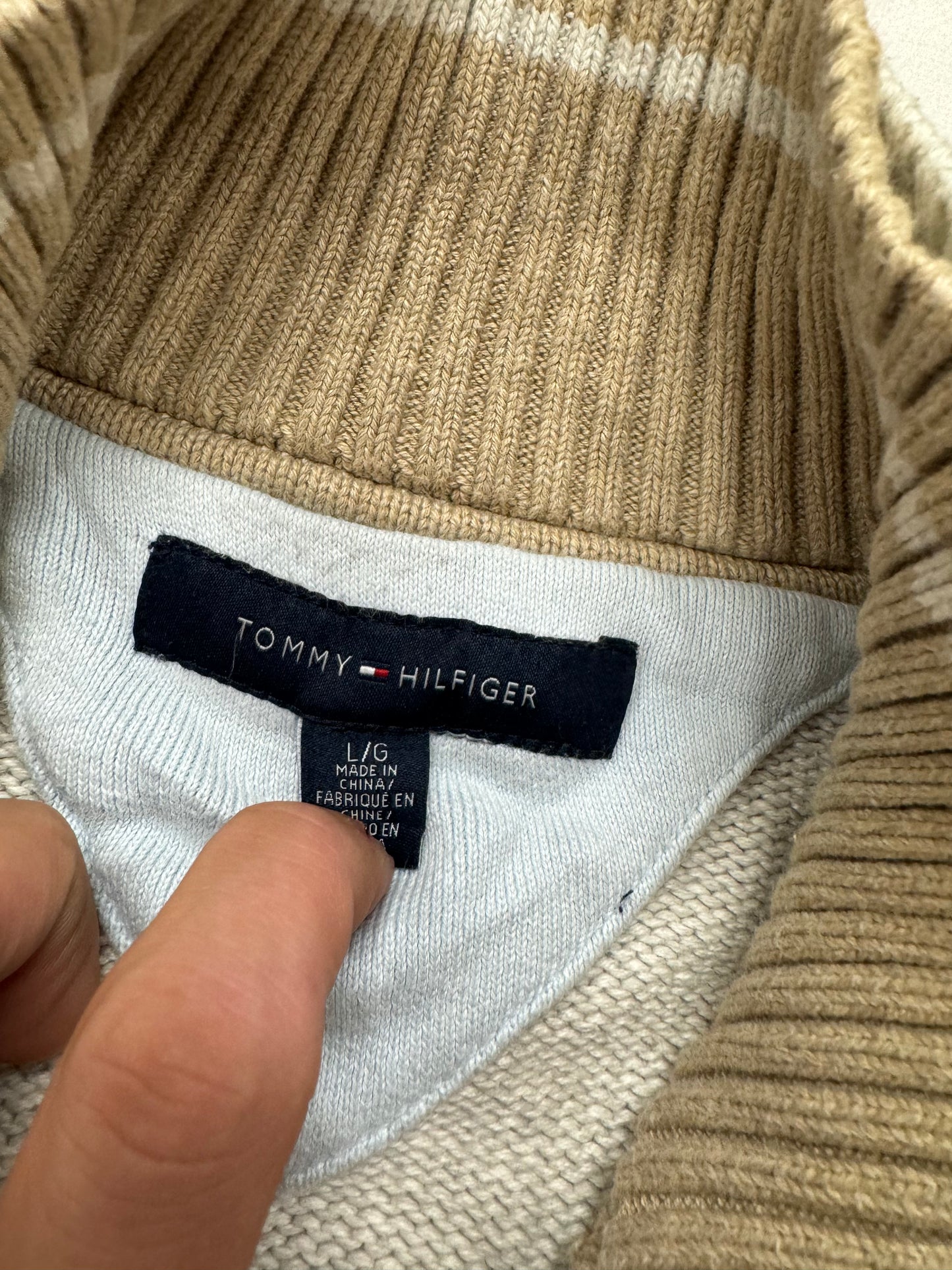 Vintage Tommy Hilfiger Logo Knit Full Zip Sweatshirt(Large)