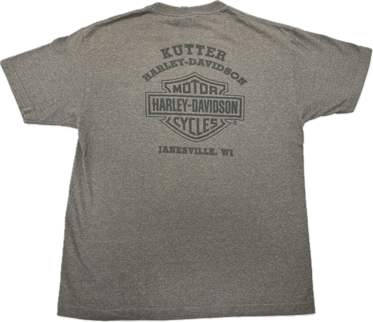 Vintage Harley Davidson Biker Logo Janesville Wisconsin Vacation Tee(Large)