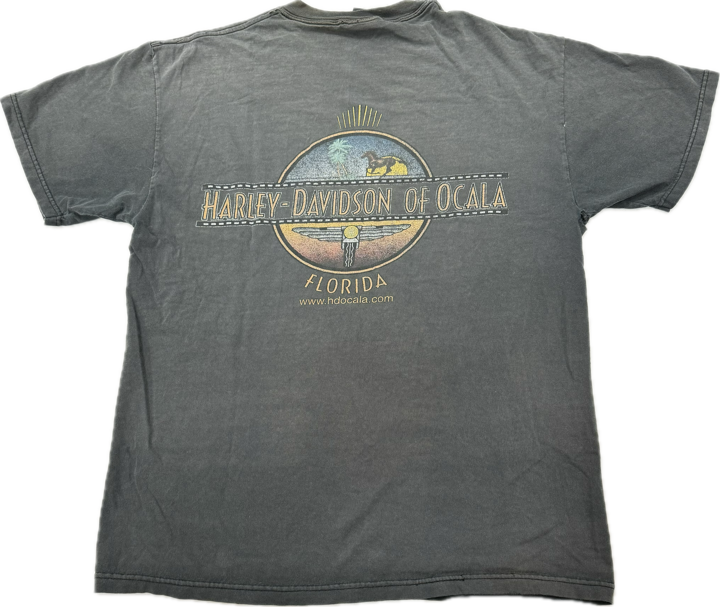 Vintage Harley Davidson Biker Logo Ocala Florida Tee(XL)