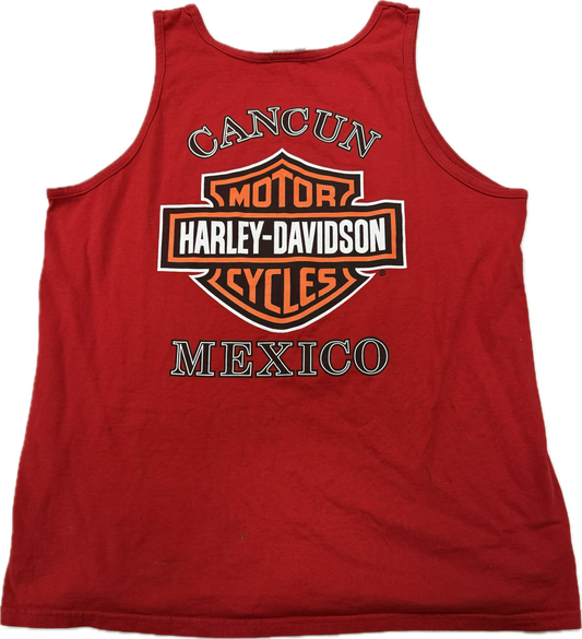 Vintage Harley Davidson Logo Biker Cancun Mexico Vacation Tank Top(XL)