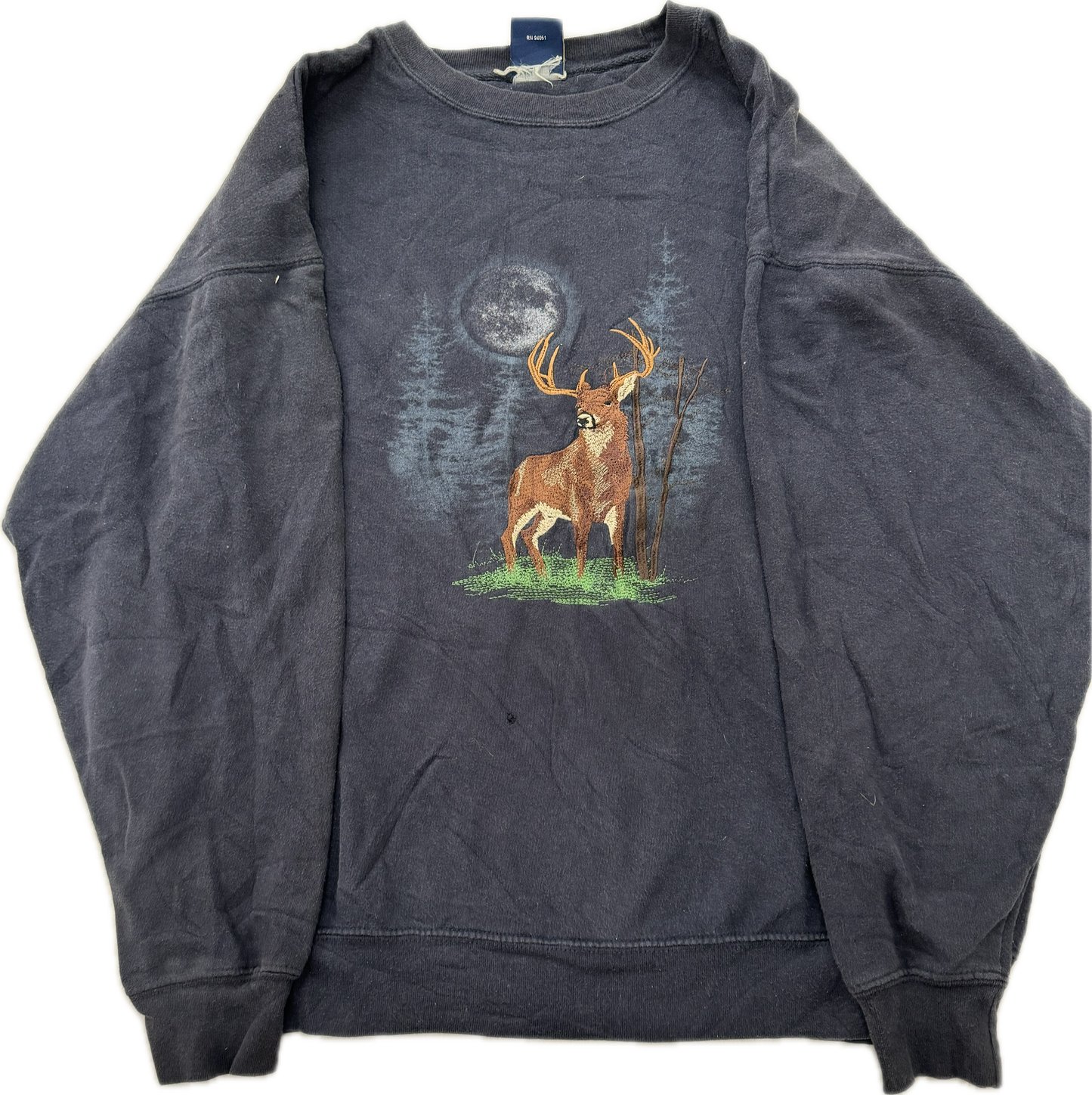 Vintage Animal Print Deer Mountain Crewneck Sweatshirt(Medium)