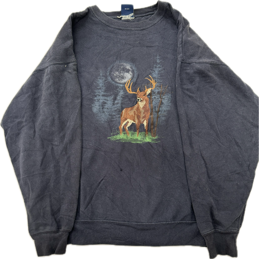 Vintage Animal Print Deer Mountain Crewneck Sweatshirt(Medium)