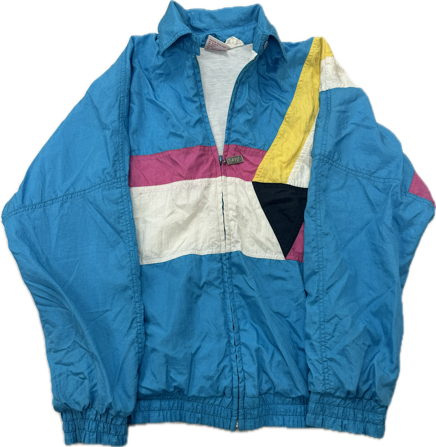 Vintage 90s Style Geometric Colorful Windbreaker/Track Zip Up Jacket(Small)