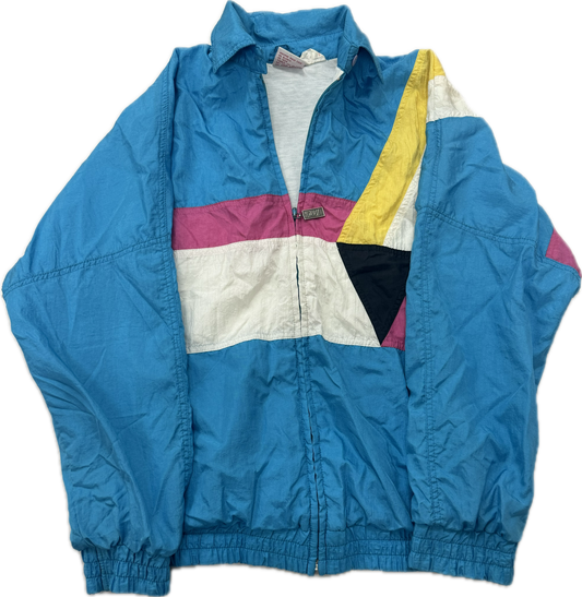 Vintage 90s Style Geometric Colorful Windbreaker/Track Zip Up Jacket(Small)