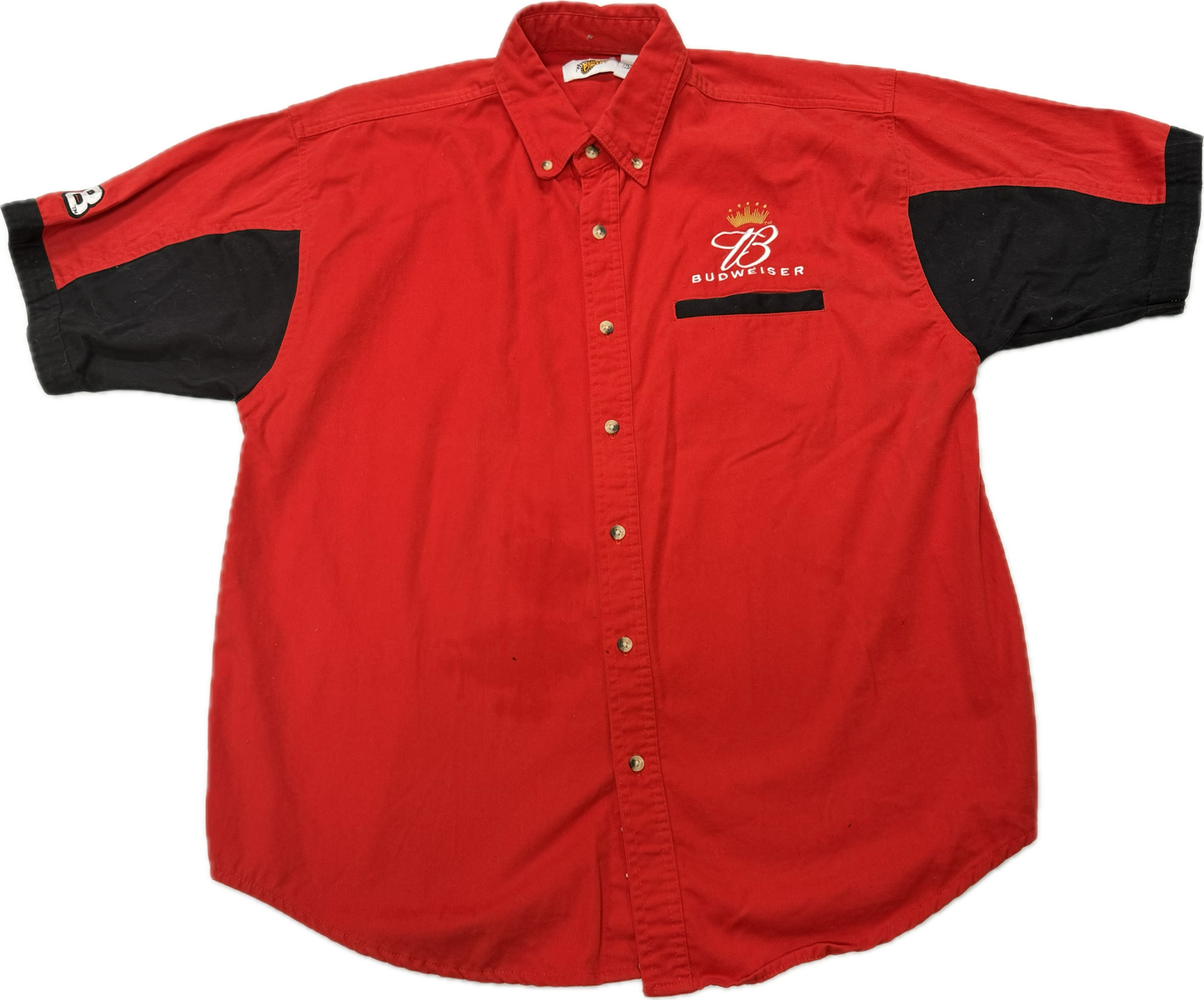 Vintage Budweiser Beer Logo Button Up Short Sleeve Shirt(XL)