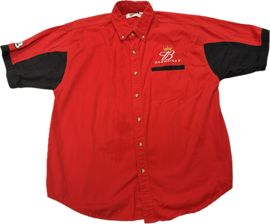 Vintage Budweiser Beer Logo Button Up Short Sleeve Shirt(XL)